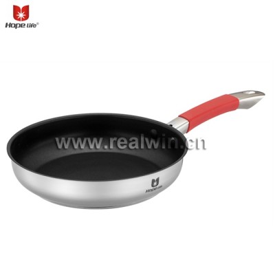 stainless steel open frying pan with non-stick coating